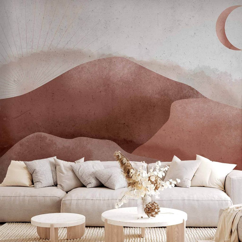 Vlies Fototapete - Desert landscape - desert landscape with moon and sunrise 400x280 cm Landschaften c-A-0218-a-a