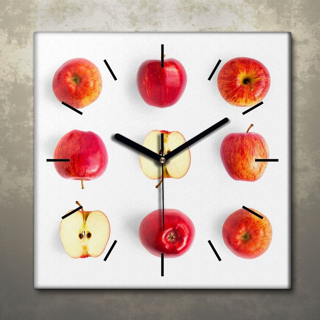 Wohnzimmer Leinwand Uhr Geräuschlos Küche 30x30 Farblich, Früchte, schwarze Zeiger