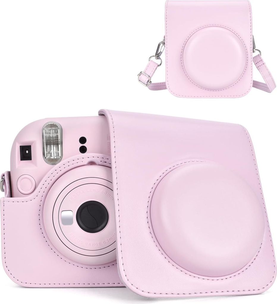 Sofortbildkamera Tasche Kompatibel mit Fujifilm Instax Mini 12, Polaroid Kamera Mini 12 Schutzhülle mit Fotoaufbewahrungsfach - Rosa
