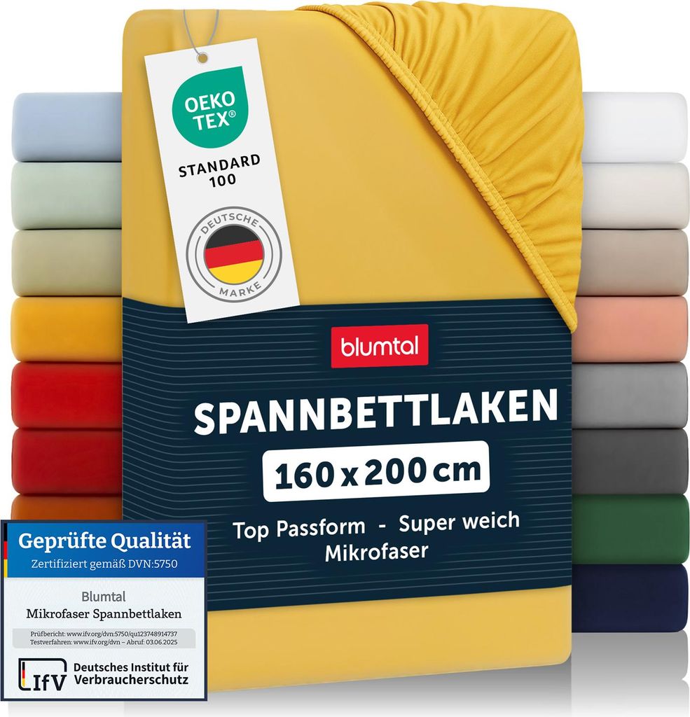 Blumtal Spannbettlaken 160x200 cm – Atmungsaktives Mikrofaser Bettlaken in Spicy Mustard – Weiches Spannbetttuch für erfrischende Nächte