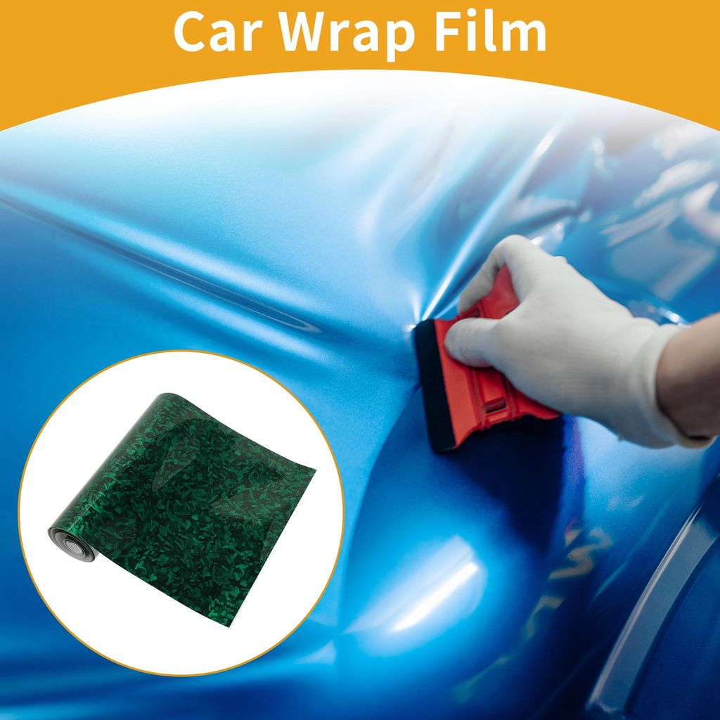 Autofolie 30 x 150 cm Selbstklebende Blumen Carbon Vinyl Folie 5.5mil PET Car Wrapping Folierung Universal für Auto Motorrad Grün Glanz