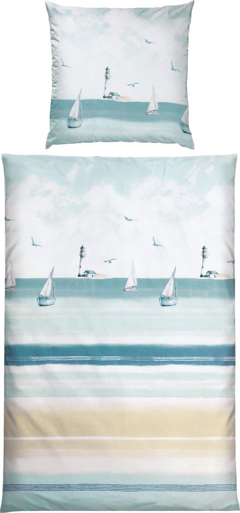 REDBEST Bettwäsche blau-beige 1x 135x200 cm + 1x 80x80 cm