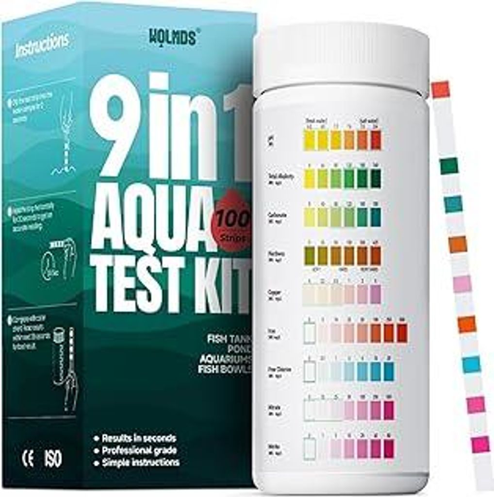 Aquarium Teststreifen - 9-in-1 Wassertestkoffer: Schnell & Präzise Wassertests für Süß- und Salzwasser, 100 Streifen zur Messung von Nitrit, Am...