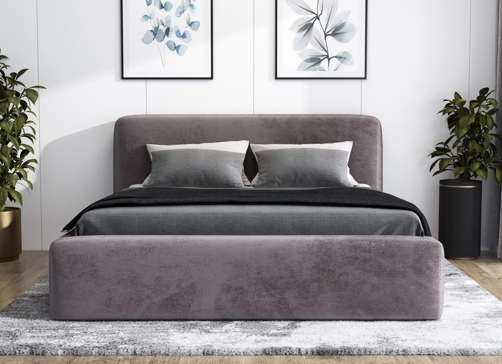 Polsterbett BLUM-OM 180x200 cm mit Bettkasten und Lattenrost. Farbe: Grau.