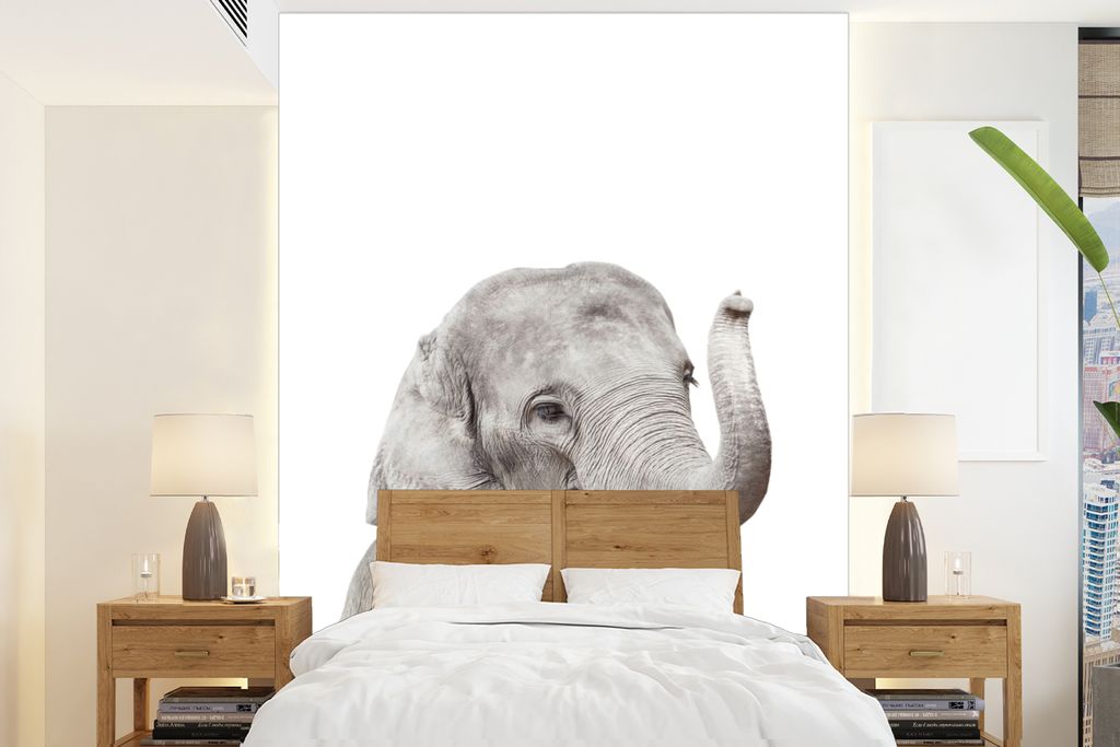 MuchoWow Fototapete für Wohnzimmer oder Schlafzimmer Wandtapete Vinyl Motivtapete Elefant - Tiere - Grau - Natur - 165x220 cm - Wanddekorationen