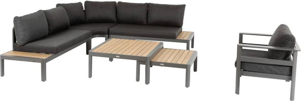 Eck-Loungegruppe PARADIZE Graphit - 6 Plätze - Epoxidbeschichtetes Aluminium - -es Akazienholz - Hespéride