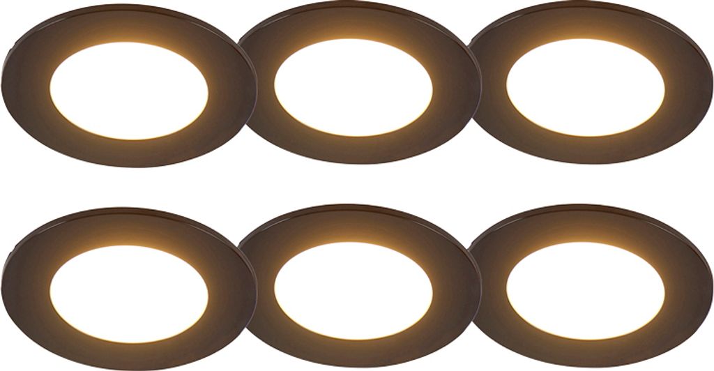 QAZQA - Modern 6er Set Bad I Badezimmer Einbaustrahler schwarz inkl. LED 3-Stufen dimmbar IP65 - Blanca Dimmer I Dimmbar - Kunststoff Rund - I (nic...