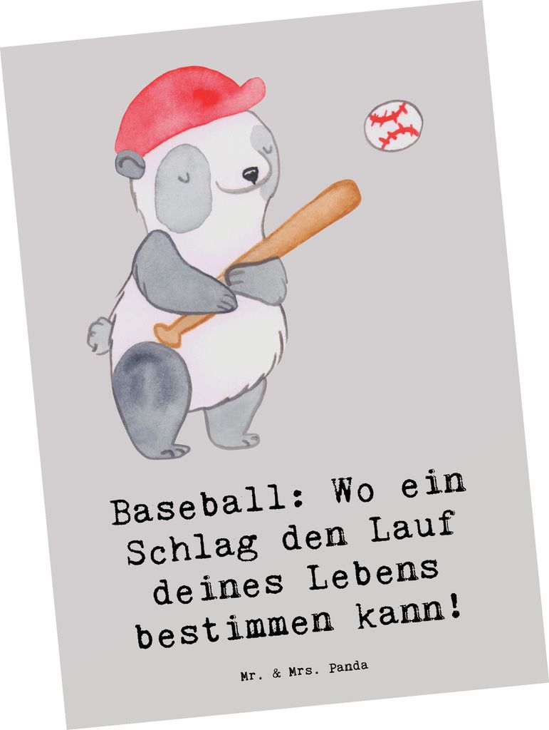 Mr. & Mrs. Panda bildkarte Baseball Schlag - Grau Pastell - Geschenk, Sport, Ansichtskarte, einzelkarte, Sportart, Kunstkarten, Sportler, Präzisio...