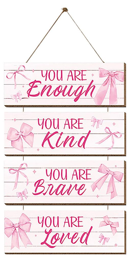 Inspirierende Wanddekoration mit rosa Schleife, Wandbild mit positiven Affirmationen, Wandplakette aus Holz zum Aufhängen für Teenager-Mädchenzi...