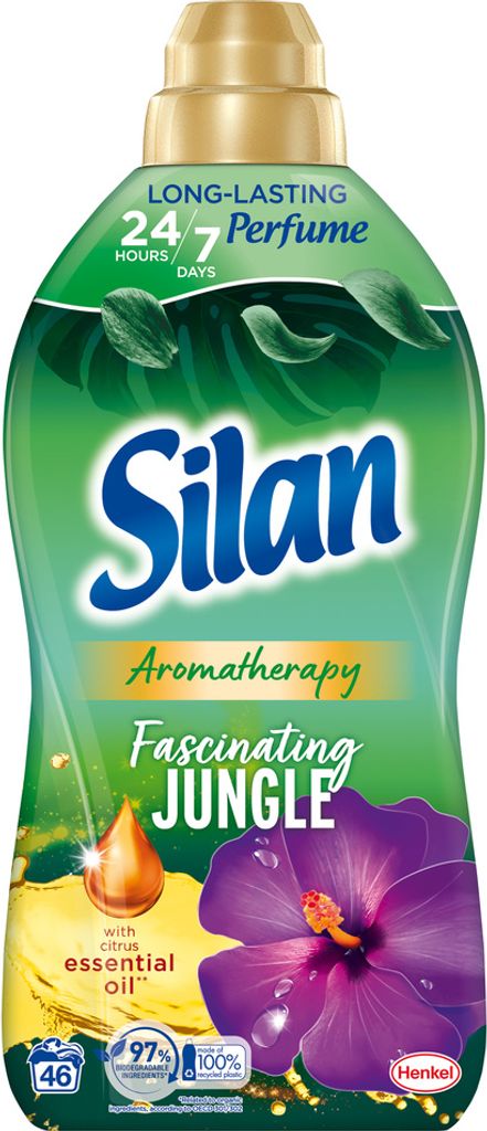 A bottle of Silan Aromatherapy Fascinating Jungle fabric softener.