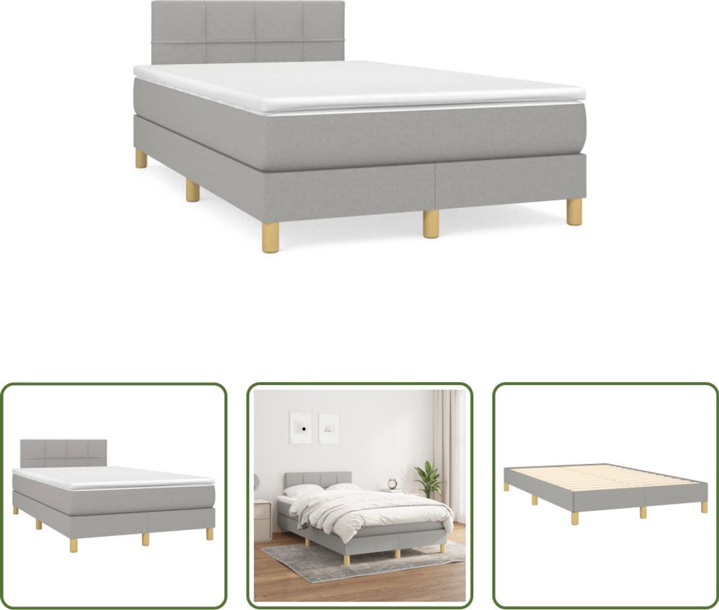 The Living Store Boxspringbett mit Matratze Hellgrau 120x190 cm Stoff