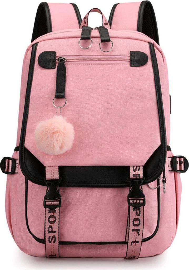 Rucksack, Studentenrucksack,Laptop-Rucksack, wasserbeständig, mit USB-Ladeanschluss, für Schule, Uni, Freizeit und Arbeit, Rosa