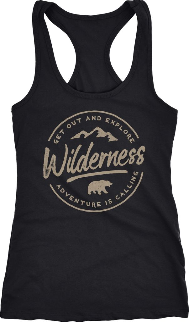 Damen Tank-Top Adventure Logo Berge Mountain Bär Wilderness Schriftzug Fashion Streetstyle Racerback Neverless schwarz S