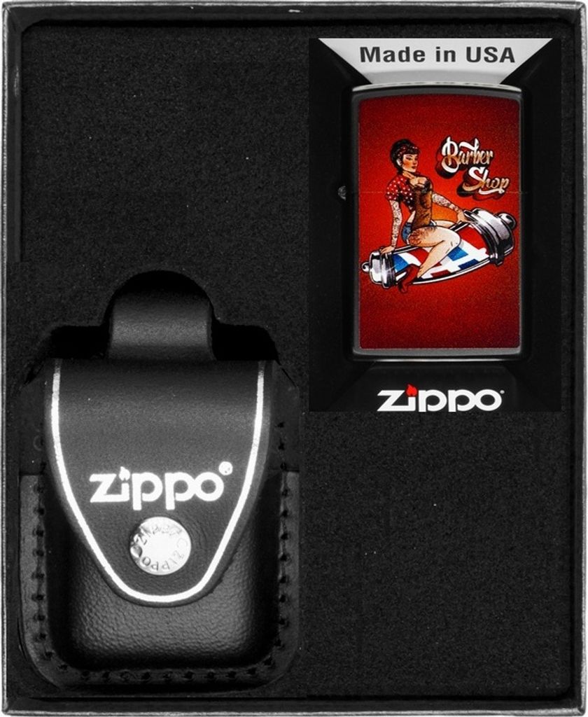 ZIPPO Feuerzeug-Set BARBER SHOP PIN-UP DESIGN Geschenk No3