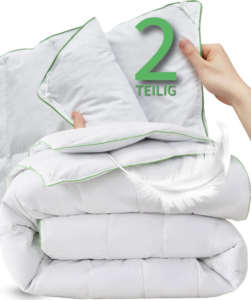 Welldora Komfort Bettdecke 155x220 zweiteilig - 100% weiche Federn & Daunen - Allergiker Decke - 2 Decken Vierjahreszeiten Daunendecke Sommer & Winter