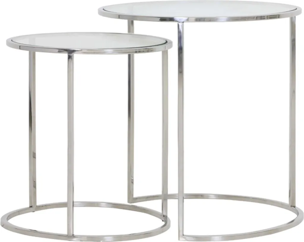 Table d'appoint ronde Duarte finition nickel brillant - Ensemble de 2
