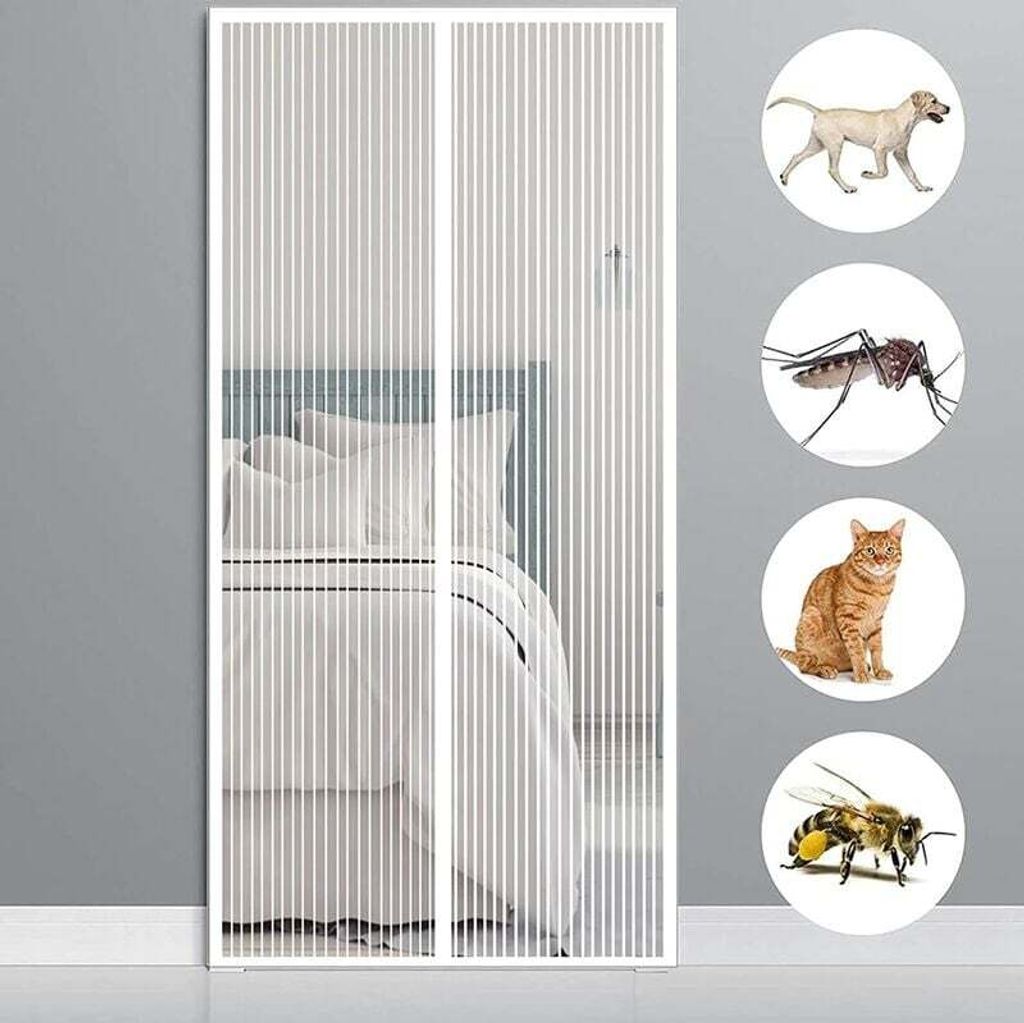 Magnetvorhang für 150 x 220 cm (59 x 87 Zoll) Fliegenvorhang, Tür, Moskitonetz für Flure, Türen für Inneneingangstür/Terrasse, Weiß