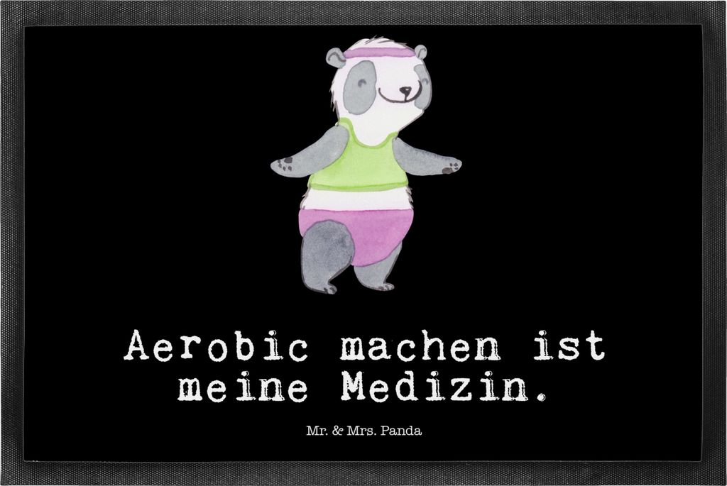 Mr. & Mrs. Panda fußmatte Panda Aerobic 50 x 75 cm - Schwarz - Geschenk, Fitness, Fitnessstudio, Türvorleger, Fußabtreter, Schmutzmatte, Schmutz...