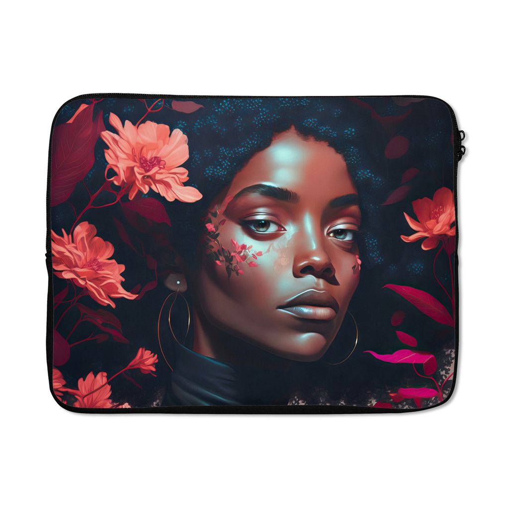 MuchoWow Laptop Hülle 15 Zoll Blumen - Frau - Porträt - Illustration Laptoptasche - Laptoptasche - Sleeve - Rundum-Schutz