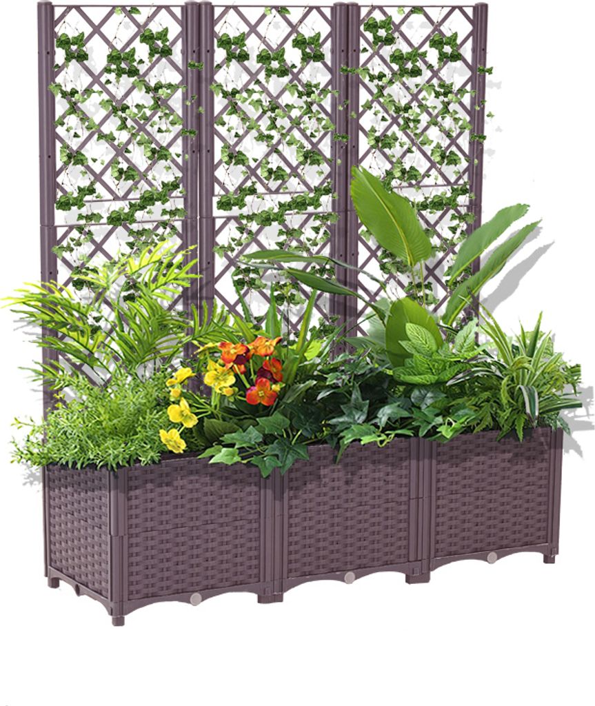CHILLROI Hochbeet mit Rankhilfe, ca. 120 x 40 x 136/30 cm - Braun