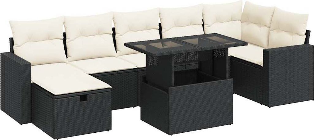 "Winteraktion" 8-tlg. Garten-Sofagarnitur mit Kissen Schwarz Poly Rattan - Gartenmöbelgarnituren CC12835