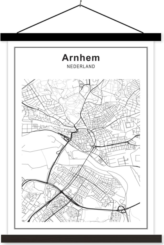 MuchoWow Textilposter Stadtplan - Arnheim - Schwarz und weiß 60x80 cm mit schwarzem Rahmen - Plakathalter