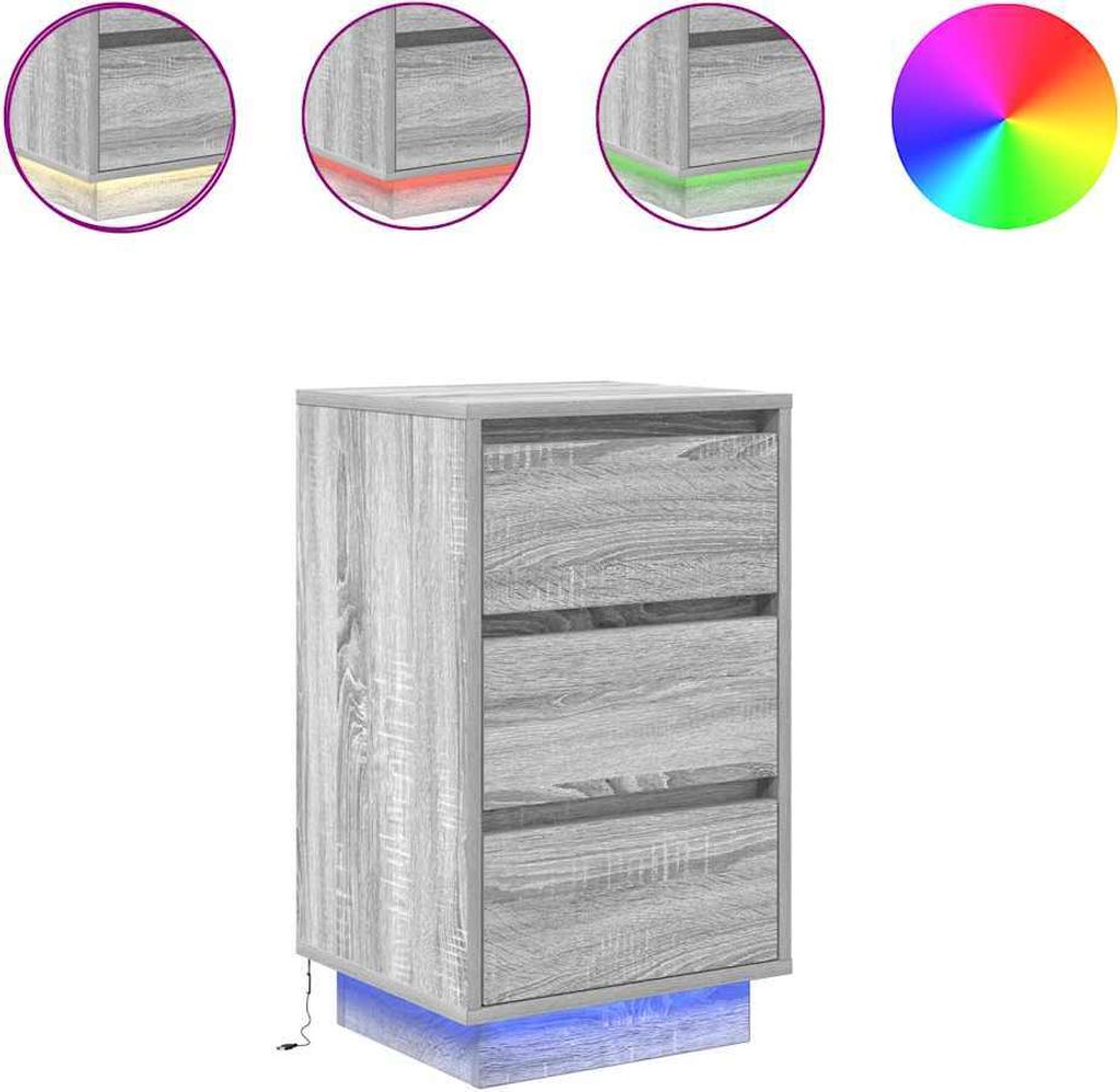 Nachttisch mit LED-Leuchten Grau Sonoma 38x34x65 cm