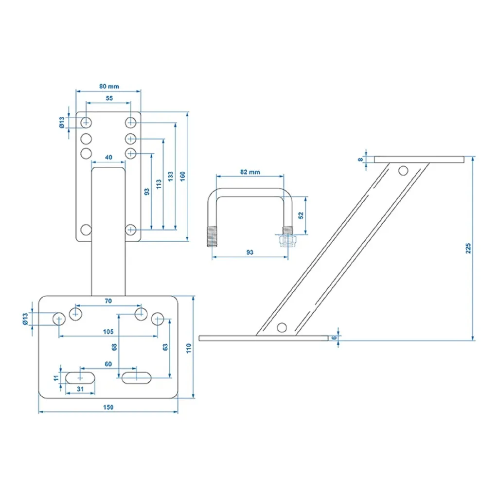 Support de roue de secours avec supports en U robuste en acier galvanisé