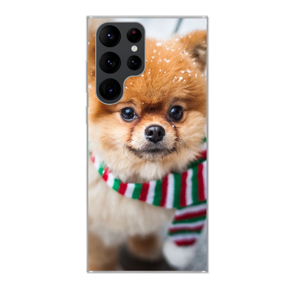 MuchoWow Handyhülle Schutzhülle Hülle für Samsung Galaxy S22 Ultra Hund - Halstuch - Schnee Silikon Softcase Handy Hülle - Abbildung