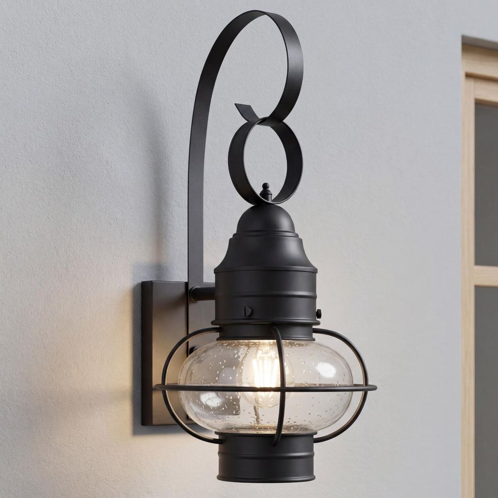 Außenleuchte Wand Garten Hof IP23 Schwarz E27 Glas Metall Vintage Außenwandlampe