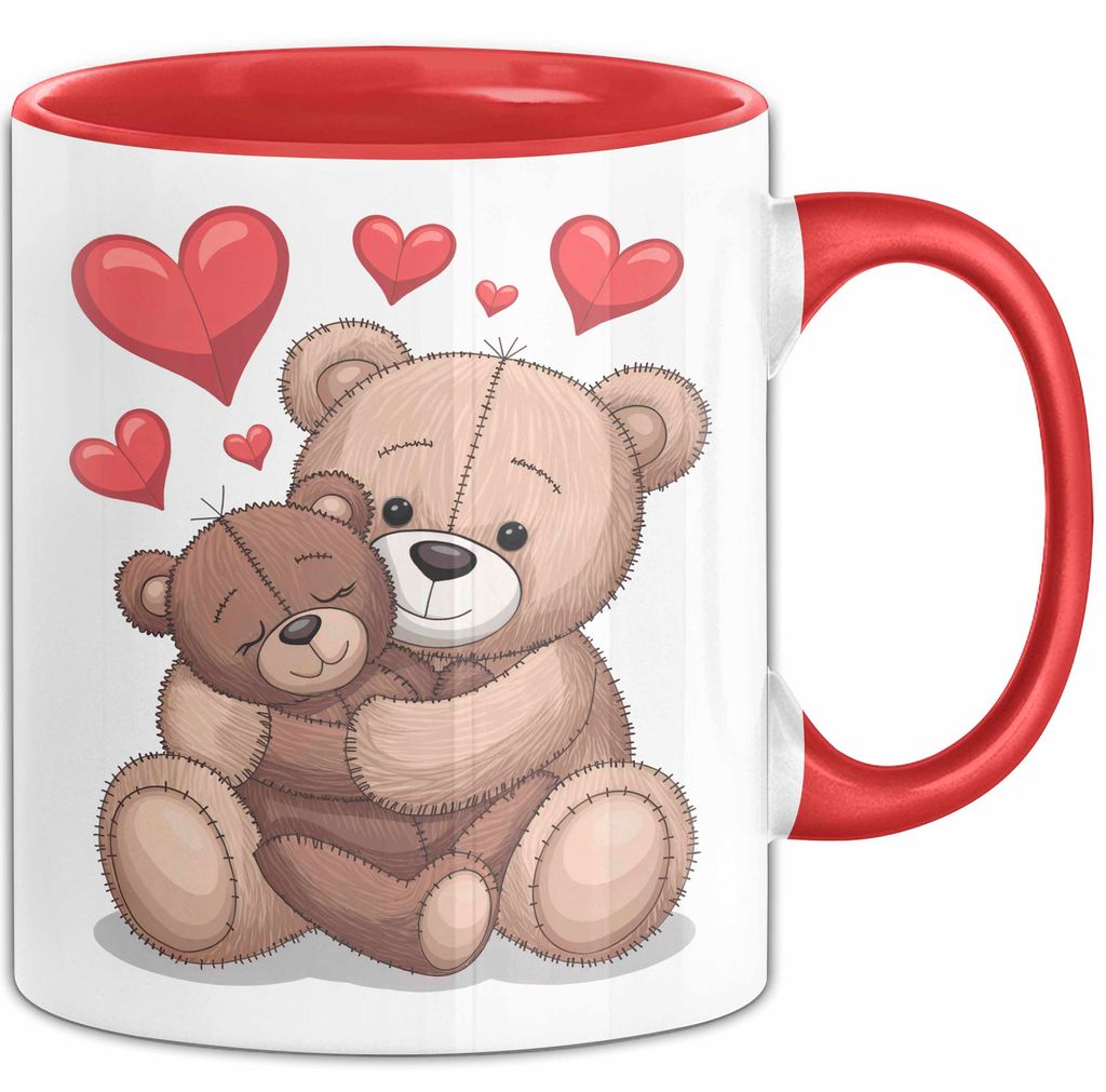 Teddybär Tierliebhaber Tasse Geschenk Lustige Geschenkidee Spruch Romantisches Herz (Rot)