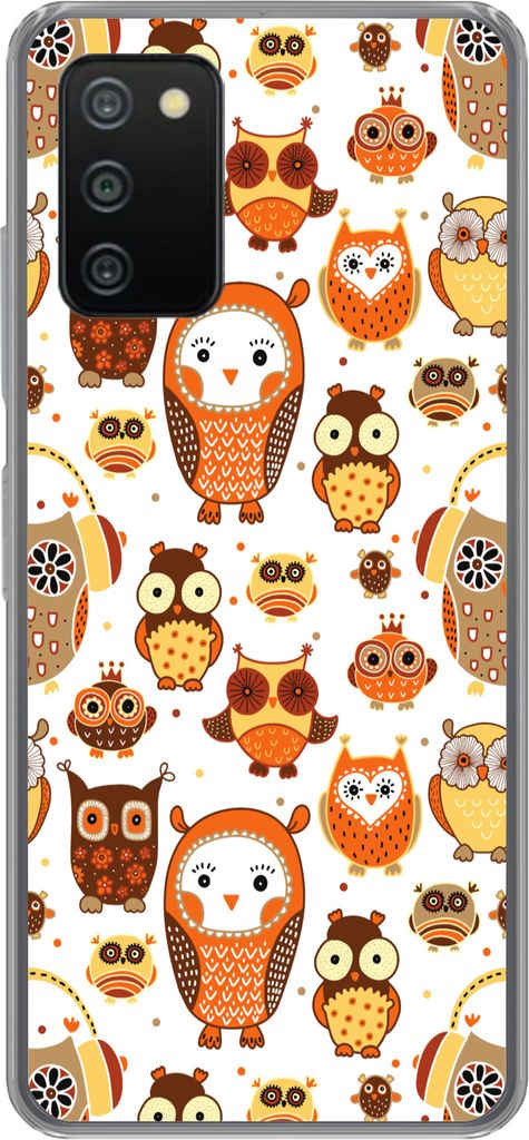 MuchoWow Handyhülle Schutzhülle Hülle für Telefoonhoesje Samsung Galaxy A03s Mädchen - Eule - Orange - Muster - Mädchen - Kind - Kinder Sil...