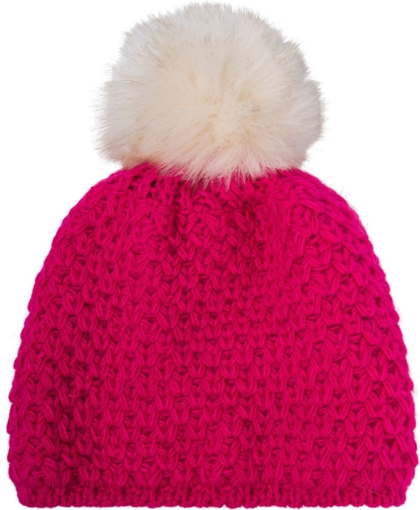 styleBREAKER Kinder Bommelmütze Gehäkelt mit V-Muster, Warmes Thermo Fleece Futter, Winter Fellbommel Mütze, 2-4 Jahre 04024208