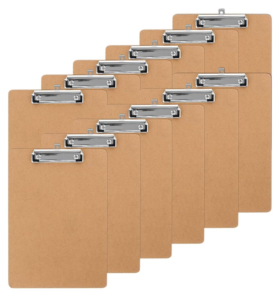 12 Stück Klemmbretter A4, Hartplatten-Klemmbretter A4 mit Metalklemme und Aufhängeschlaufe, Clipboard Klemmbretter DIN A4 für Schule, Zuhause, B...