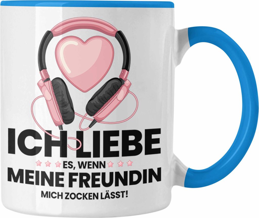 Trendation - Gamer Geschenk Freundin Gamer Zocken Zocker Headset Grafik Tasse Geschenkidee Tassen Lustig Gaming (Blau)