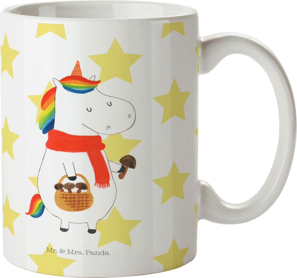 Mr. & Mrs. Panda Tasse Einhorn Pilz - Weiß - Geschenk, Trinkbecher, Unicorn, Keramiktasse, Teetasse, Pott, Kaffeetasse, Liebeskummer, Motivation, ...
