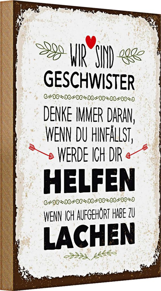 Holzschild Spruch Geschwister wir lachen helfen 20x30cm