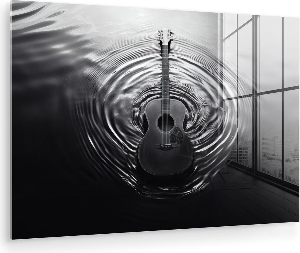 MuchoWow Glasbilder - Bilder auf Wandbild - Foto auf Glas Gitarre - Holz - Wasser 90x60 cm Wanddekoration aus Glas - Acrylglasbild - Acrylbilder - ...