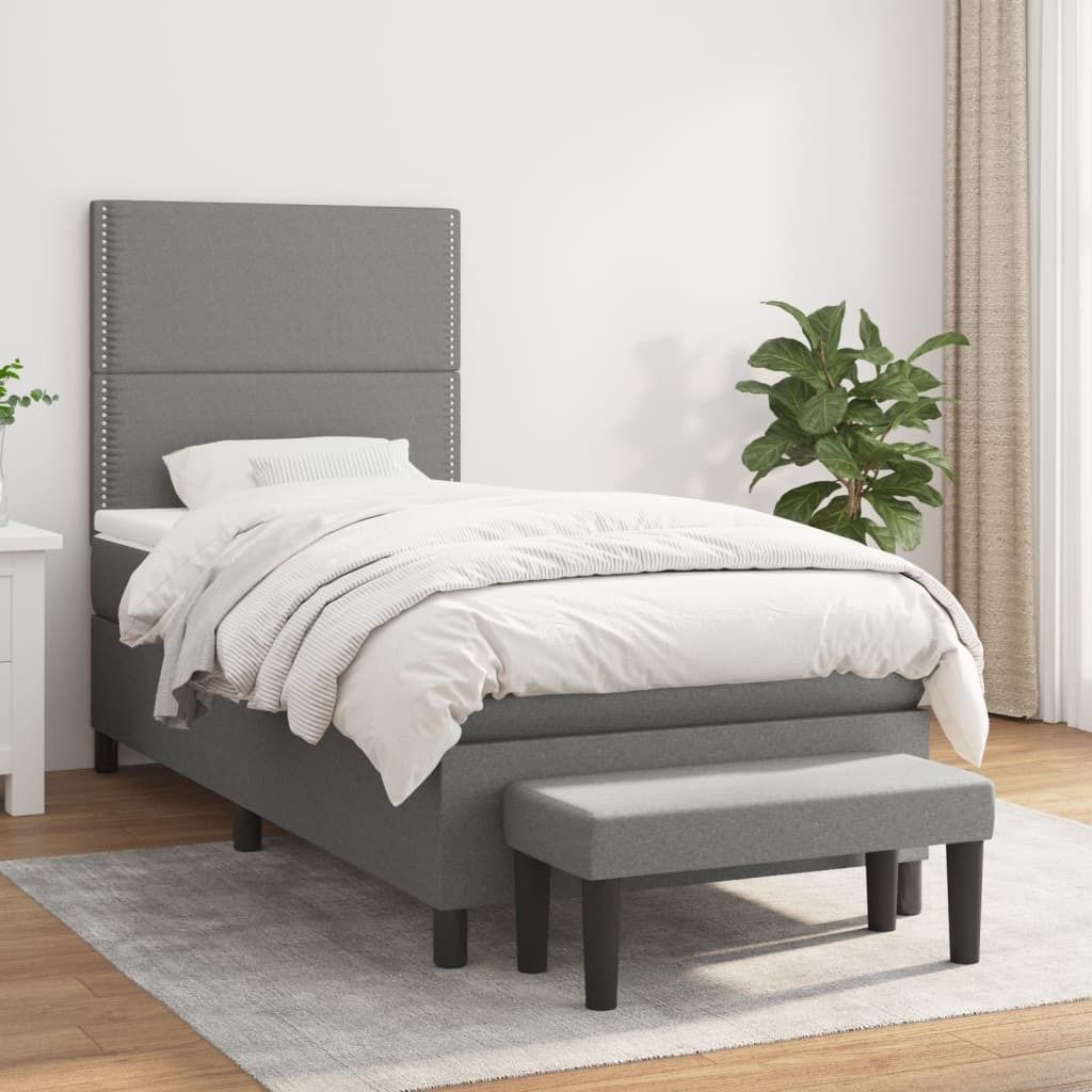 CLORIS Boxspringbett Polsterbett mit Matratze Dunkelgrau 90x200 cm Stoff, 58,1 kg