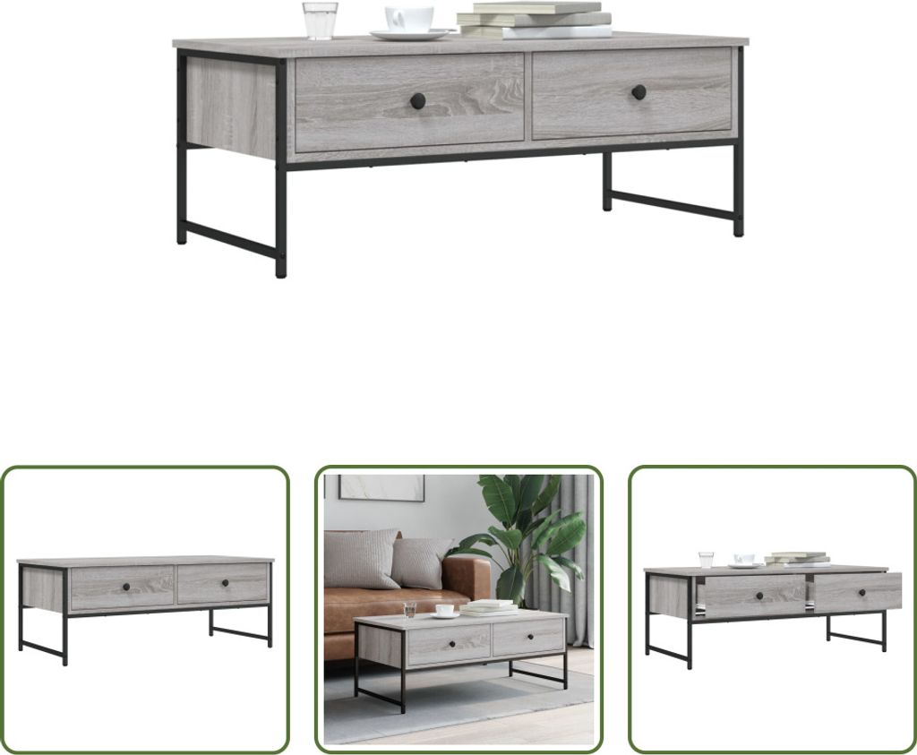 The Living Store Couchtisch Grau Sonoma 101x49x39,5 cm Holzwerkstoff