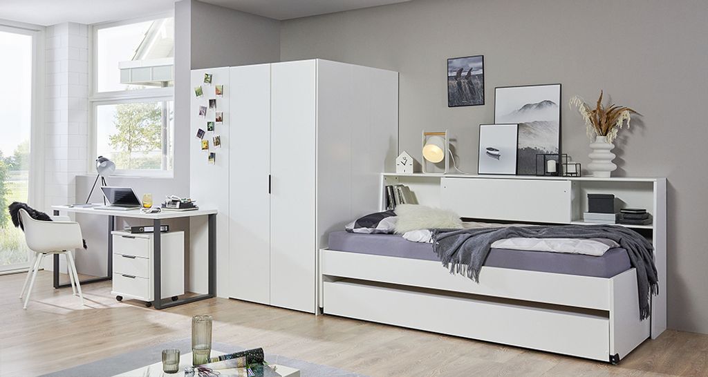 Jugendzimmer-Set 5-teilig in weiß, mit Eckkleiderschrank begehbar NOLI-43