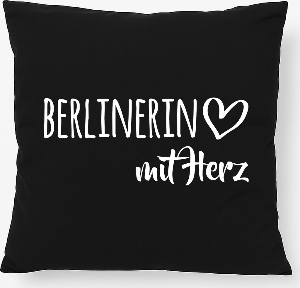 Huuraa Kissen Berlinerin mit Herz 40x40cm mit Füllung Black Baumwolle Dekokissen Geschenkidee