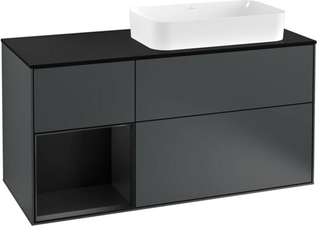 V&B Waschtischunterschrank Wandbeleuchtung Finion 120cm, Pl b m, Rg l b m La, md bl. m Lac