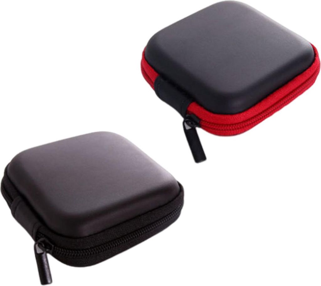 In-Ear-Universaltasche mit Netzfach mit harter Aufbewahrungsbox, Schutztasche mit rundem Reißverschluss, quadratisch, schwarz und rosarot