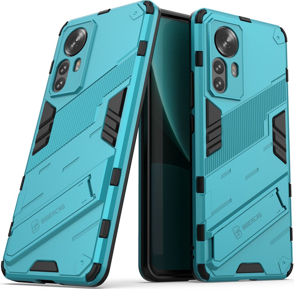 Armor Hülle für Xiaomi 12 Pro, Hybrid PC TPU Bumper Stoßfestes Schutzhülle mit Standfunktion Blau