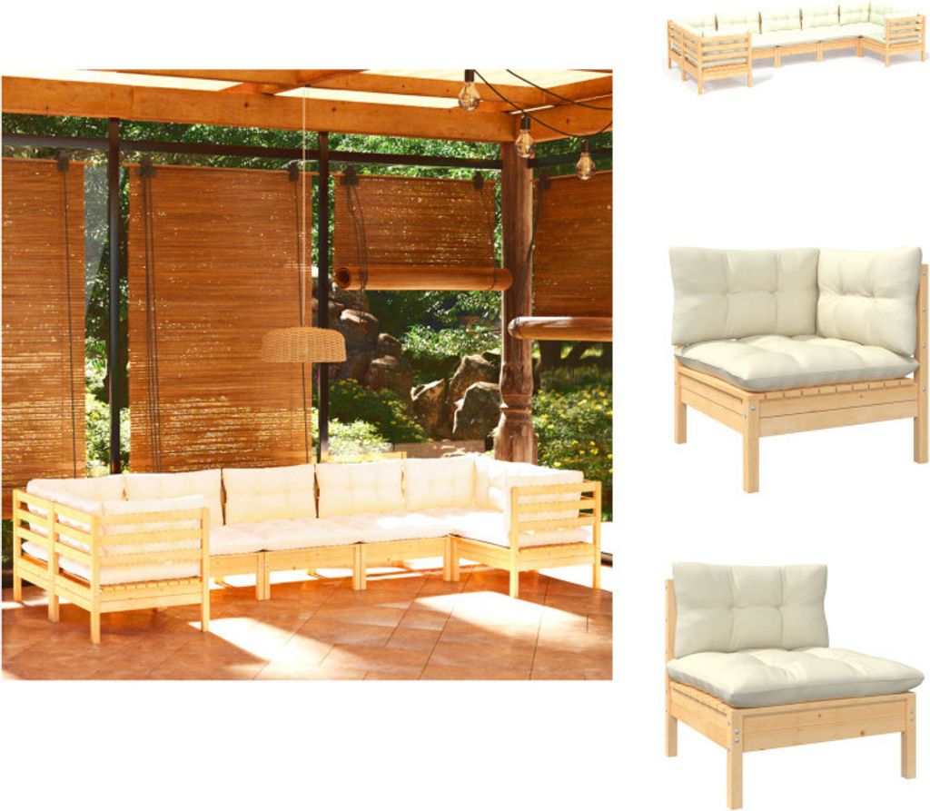 vidaXL 7-tlg. Garten-Lounge-Set mit Creme Kissen Produktbild 