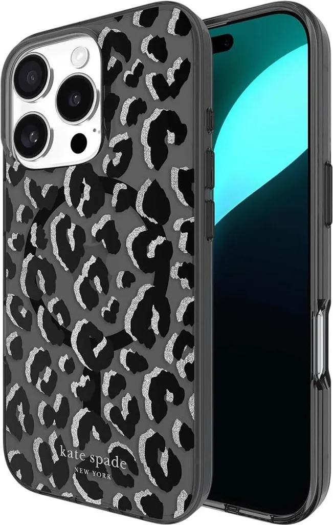 Coque iPhone 16 Pro Antichoc Kate Spade MagSafe City Leopard Noire