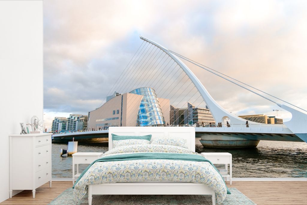 MuchoWow Fototapete für Wohnzimmer oder Schlafzimmer Wandtapete Vinyl Motivtapete Samuel-Becket-Brücke in Dublin - 420x280 cm - Zimmer für Kinder