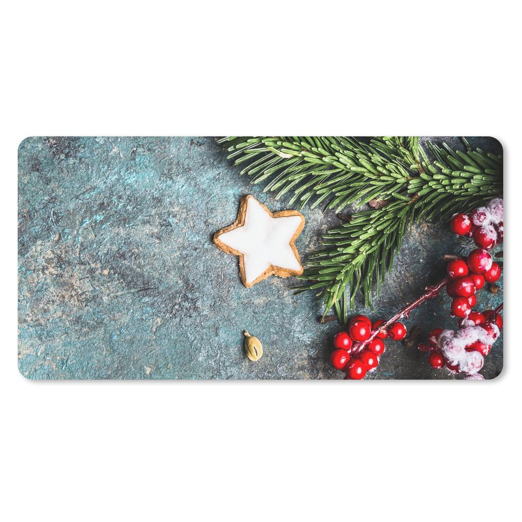 MuchoWow Schreibtischunterlage Weihnachten - Rustikal - Zweige - Sternanis - Beeren - Rot 80x40 cm - XXL Mauspad - Gaming Mauspad