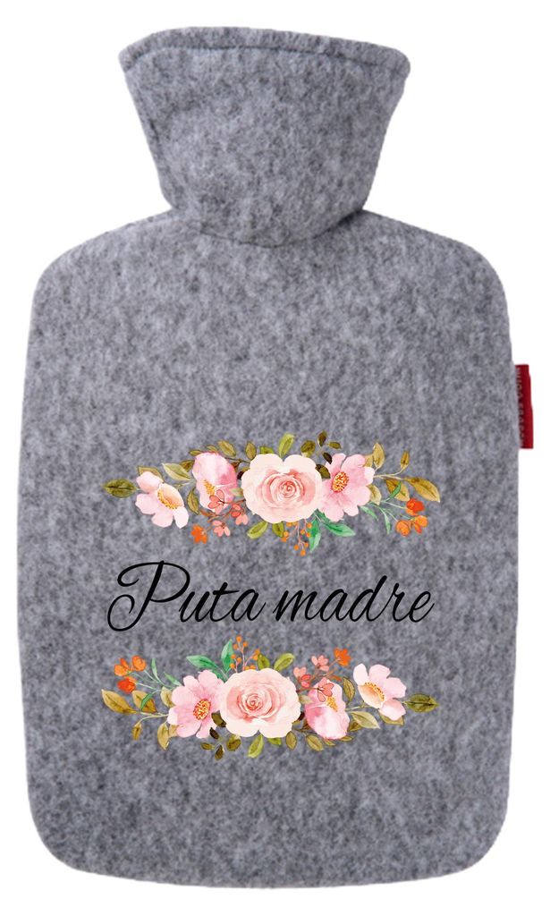 Huuraa Wärmflasche Puta madre spanisch Blumen 1,8 Liter Filz Classic Filzbezug Bettflasche Geschenkidee